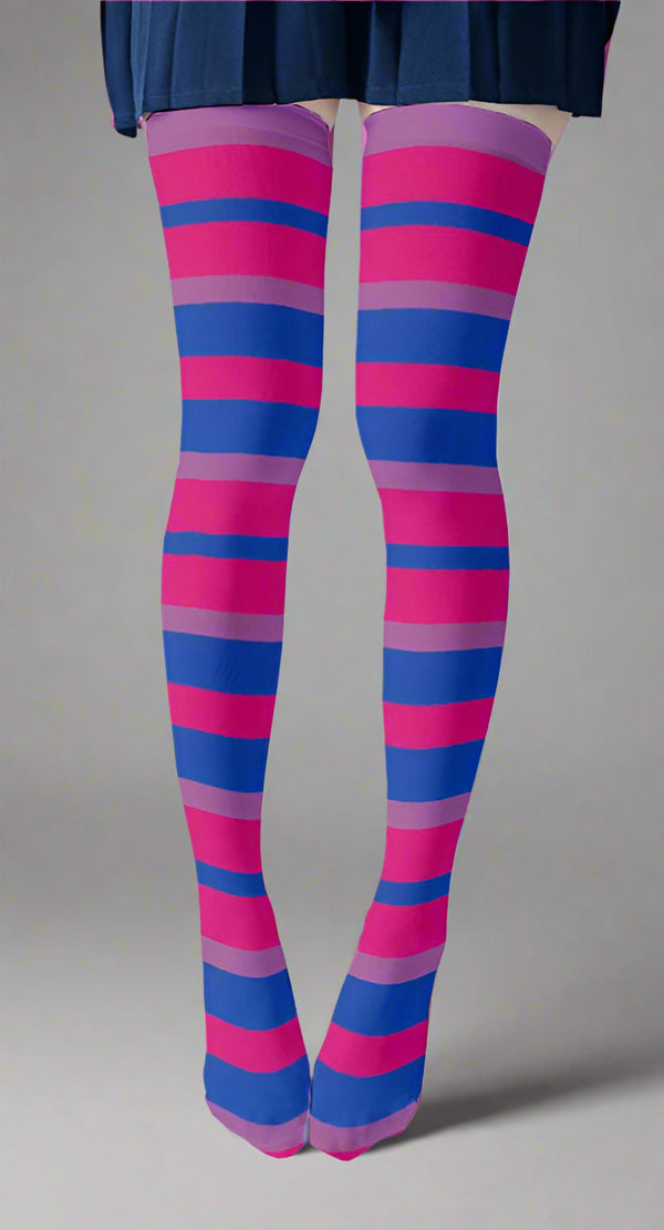 Color Block Pink and Blue Striped Stockings – Trendy and Fun