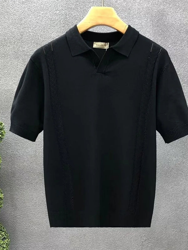 Men's Full Size Short Sleeve Ribbed Knit Polo Plus Size