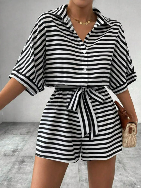 Tie Waist Half Sleeve Romper