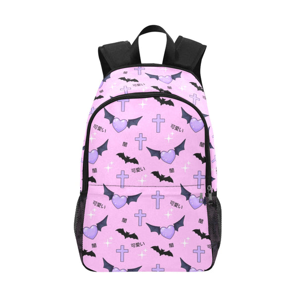 Kawaii Pastel Gothic School Bag - Bats and Crosses Print
