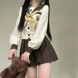 Academia Style School Uniform - Bow - Tied Sailor Collar and Embroidered Coat - In Control Clothing