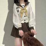 Academia Style School Uniform - Bow - Tied Sailor Collar and Embroidered Coat - In Control Clothing