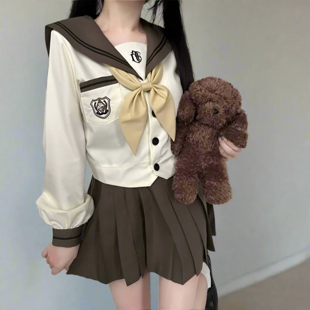 Academia Style School Uniform - Bow - Tied Sailor Collar and Embroidered Coat - In Control Clothing