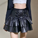Acubi Aesthetic Black Faux Leather Lace - Up Mini Skirt - Y2K Fashion - In Control Clothing