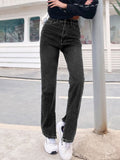 Acubi Aesthetic Side Slit High Waist Denim Jeans - In Control Clothing