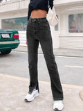Acubi Aesthetic Side Slit High Waist Denim Jeans - In Control Clothing