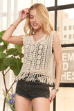 ADORA Fringe Hem Crochet Vest Cardigan