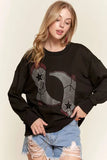 ADORA Rhinestone Accent Casual Sweatshirt