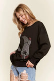 ADORA Rhinestone Accent Casual Sweatshirt