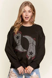 ADORA Rhinestone Accent Casual Sweatshirt