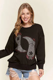 ADORA Rhinestone Accent Casual Sweatshirt