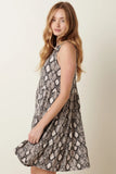 ADORA Snake Print Ruffle Detail Tank Dress