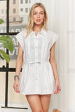 ADORA Solid Cap Sleeve Button Up Shirt