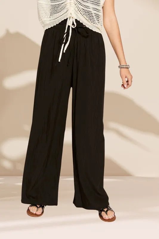 ADORA Waist Tie Crinkle Flowy Pants