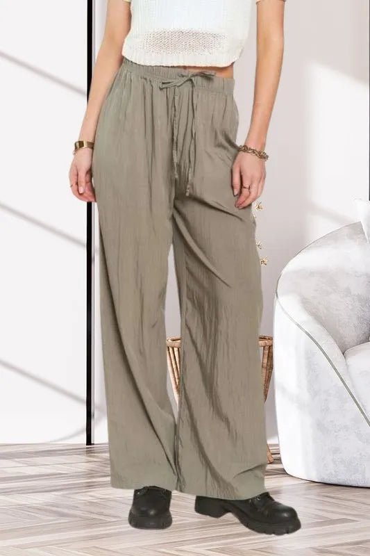 ADORA Waist Tie Crinkle Flowy Pants