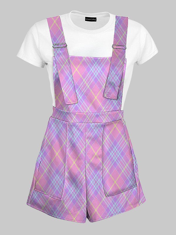Adorable Pastel Plaid Overall Shorts with Pockets - In Control Clothing