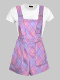 Adorable Pastel Plaid Overall Shorts with Pockets - In Control Clothing