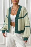 Aesthetic Contrast Open Front Long Sleeve Cardigan