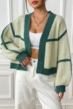 Aesthetic Contrast Open Front Long Sleeve Cardigan