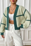 Aesthetic Contrast Open Front Long Sleeve Cardigan