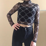 Alt Style Long Sleeve Crop Chain Print T Shirt - In Control Clothing