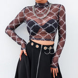 Alt Style Long Sleeve Crop Chain Print T Shirt - In Control Clothing
