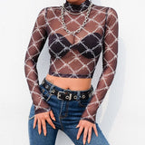 Alt Style Long Sleeve Crop Chain Print T Shirt - In Control Clothing