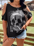 Alternative Plus Size Skull T-Shirt with Cold Shoulder Design - In Control Clothing