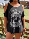 Alternative Plus Size Skull T-Shirt with Cold Shoulder Design - In Control Clothing
