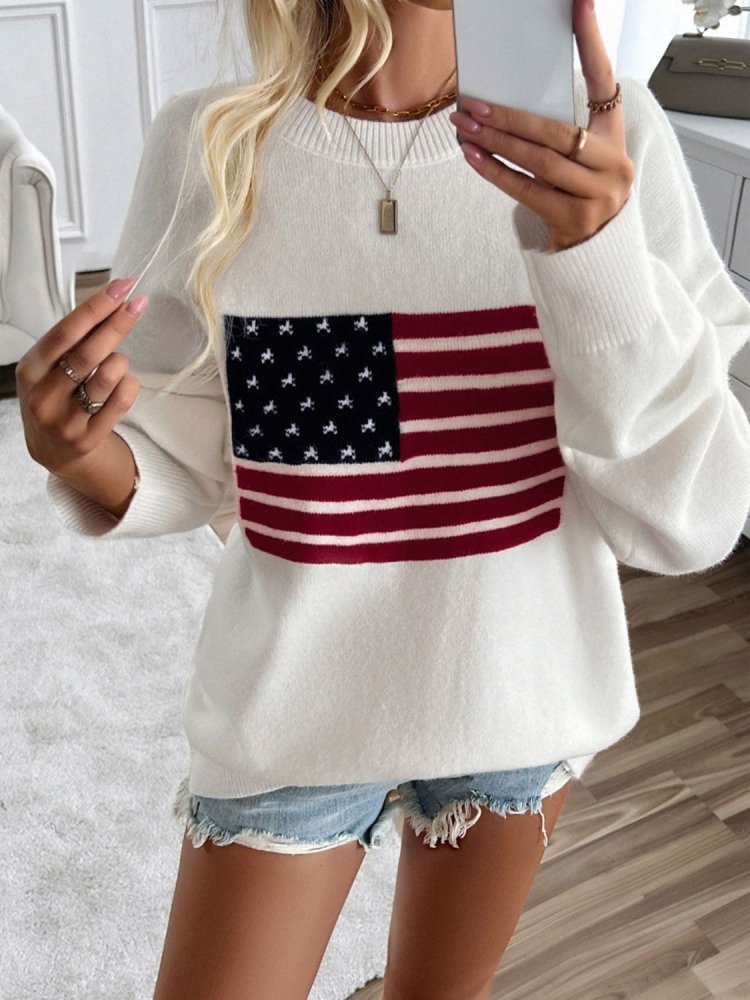 American Flag Long Sleeve Knit Top - In Control Clothing