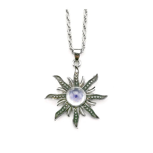 Antique Sunflower Pendant with Mystical Flame - Boho Chic Jewelry