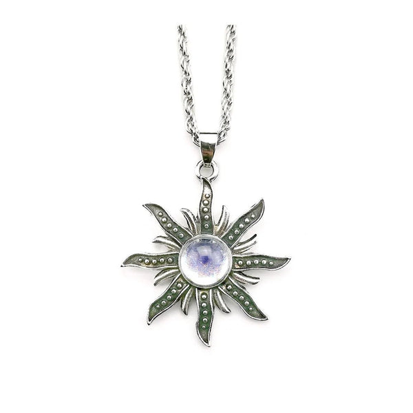 Antique Sunflower Pendant with Mystical Flame - Boho Chic Jewelry