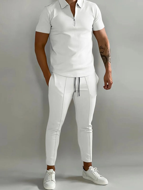 Men's Full Size Collared Neck Short Sleeve Polo and Pants Set Plus Size