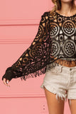 BiBi Dolman Sleeve Fringed Crochet Lace Cover Up