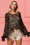 BiBi Dolman Sleeve Fringed Crochet Lace Cover Up