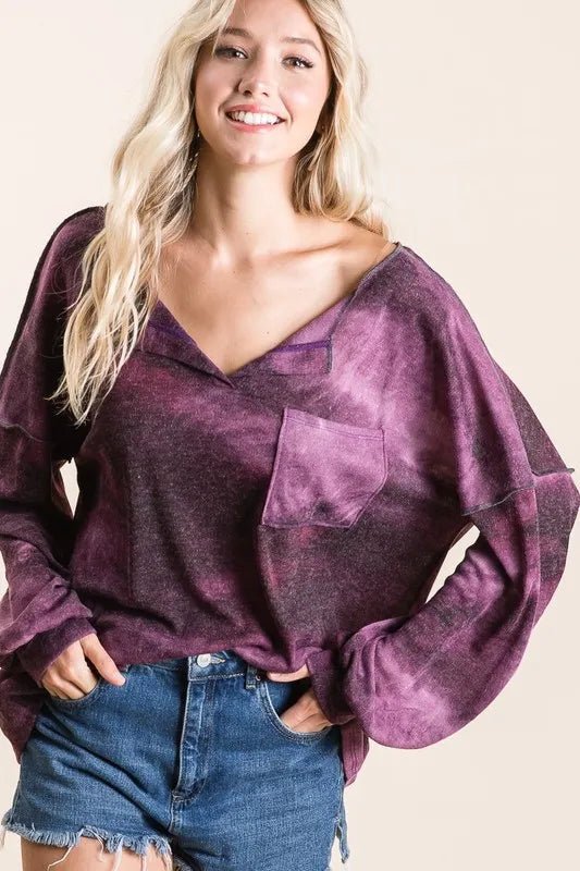 BiBi Tie Dye Hacci Knit Top with Bubble Sleeves