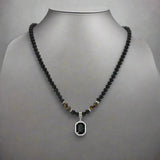 Black Acrylic Bead Choker - Geometric Stainless Steel Pendant - In Control Clothing