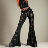 Black Bandage Punk Hollow Out Flare Pants - In Control Clothing