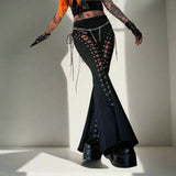 Black Bandage Punk Hollow Out Flare Pants - In Control Clothing