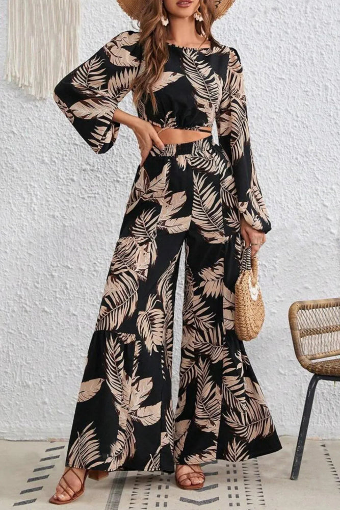Black Beige Botanical Print 2 - Piece Set – Resort Outfit