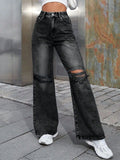Black Distressed Wide Leg Jeans with Pockets