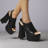 Black High Heel Slingbacks - Open Toe Platform Shoes for Women - In Control Clothing