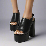 Black High Heel Slingbacks - Open Toe Platform Shoes for Women - In Control Clothing
