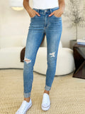 Blue Mid Rise Destroy & Cuff Skinny Jeans - In Control Clothing