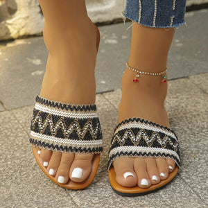 Boho Woven Strap Open Toe Flat Sandals for Women