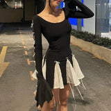 Bow Lace Up Mini Dresses - Y2k Acubi Fashion - In Control Clothing
