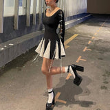Bow Lace Up Mini Dresses - Y2k Acubi Fashion - In Control Clothing