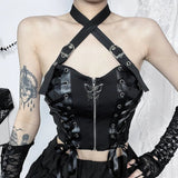 Butterfly Cross Halter Top - Women Goth Aesthetic - In Control Clothing