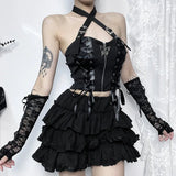 Butterfly Cross Halter Top - Women Goth Aesthetic - In Control Clothing