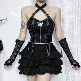 Butterfly Cross Halter Top - Women Goth Aesthetic - In Control Clothing